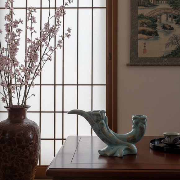 Vintage MCM Ornate Japanese Candle Stick Holder Ceramic Hand Painted Gold - Picture 1 of 13